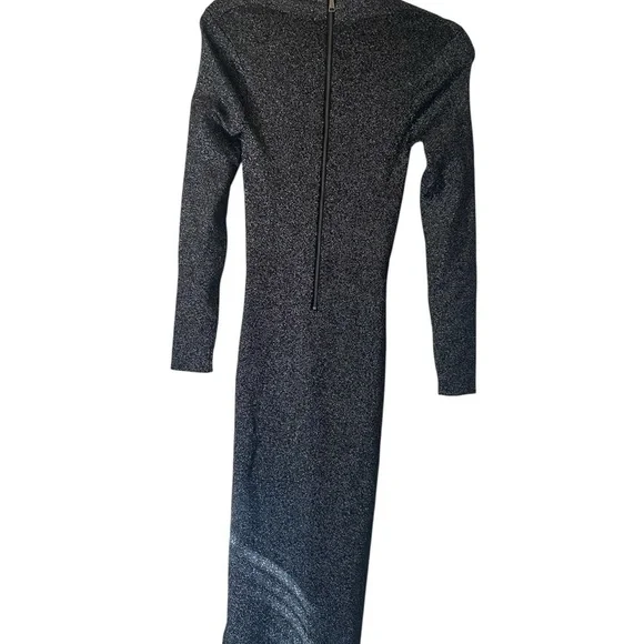 Ted Baker black silver Metallic Tabytha stretch Knit Cross Over Slit dress - Picture 5 of 16